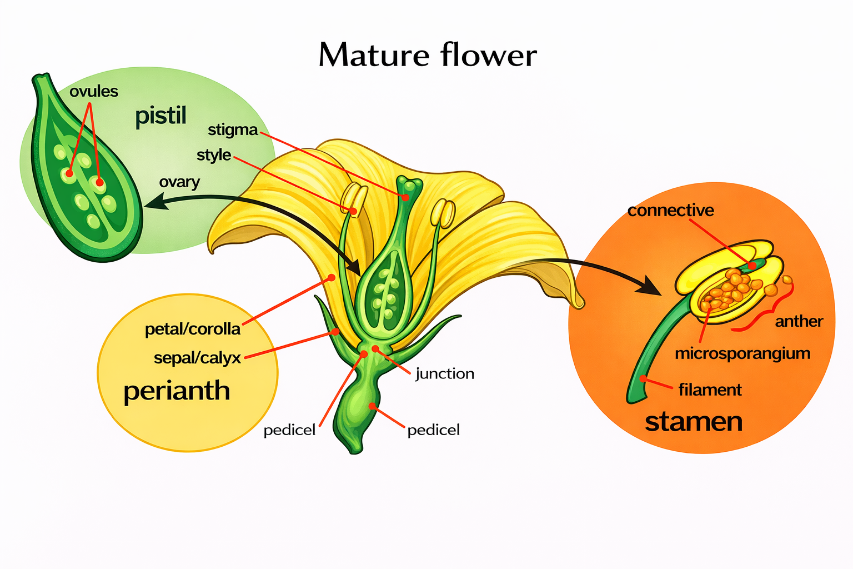 Diagram showing the basic structure and floral plan of a flower