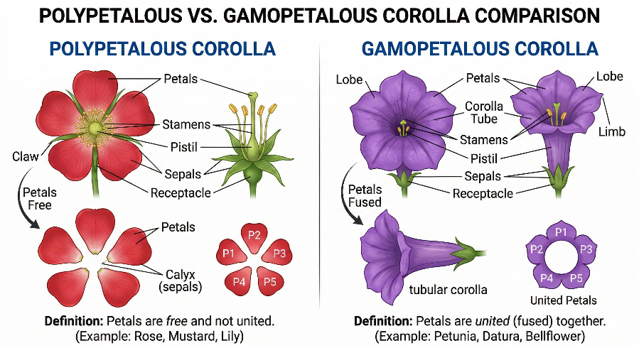 Corolla and petal arrangement diagram